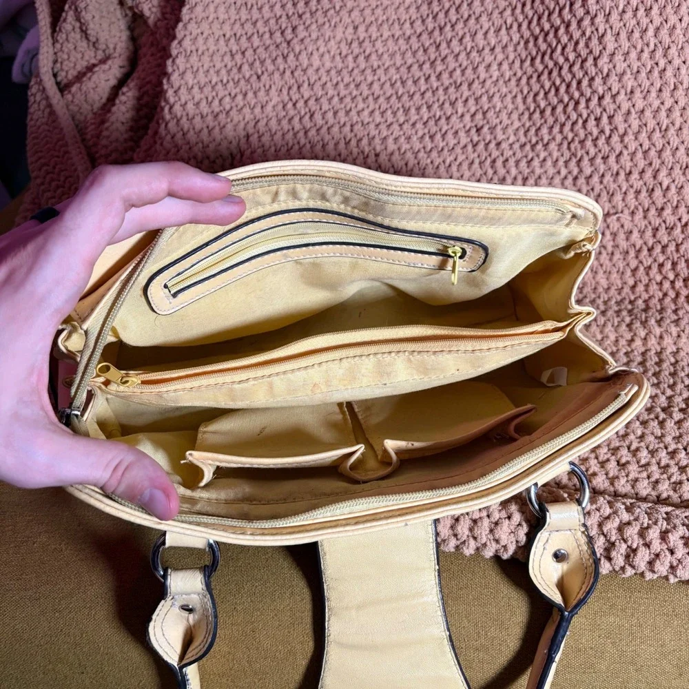 Pale Yellow Satchel Handbag Women's‎ Fashion Purse with Silver Hardware